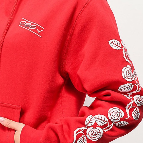 Obey Tops - Obey Red Rose Hoodie